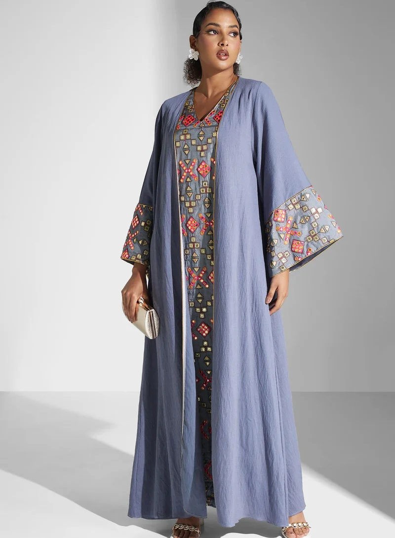 Yaser albik Embroidered Open Abaya Dress