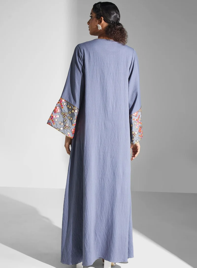 Yaser albik Embroidered Open Abaya Dress