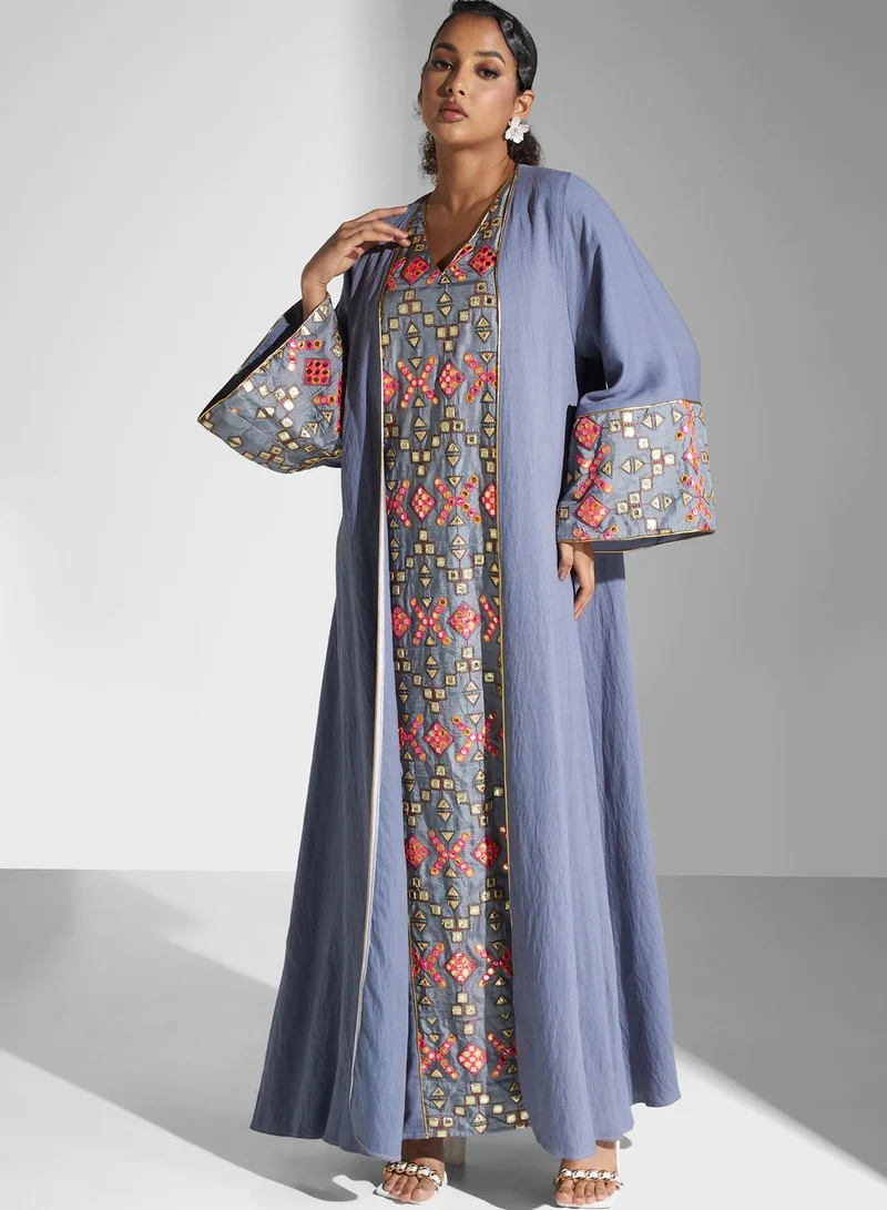 Yaser albik Embroidered Open Abaya Dress