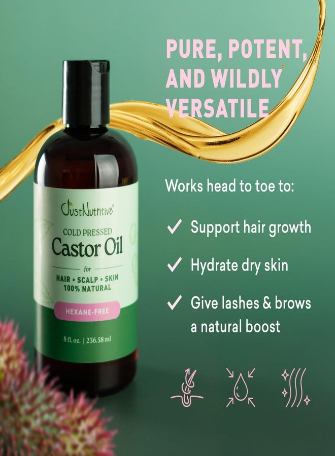 Just Nutritive Cold-Pressed Castor Oil - 100% Pure & Hexane-Free | Hair Growth, Eyelashes & Eyebrows Serum | Deep Moisturizer for Skin & Face | Ideal for Castor Oil Packs & Scalp Treatment (8 FL. Oz.) - Image 3