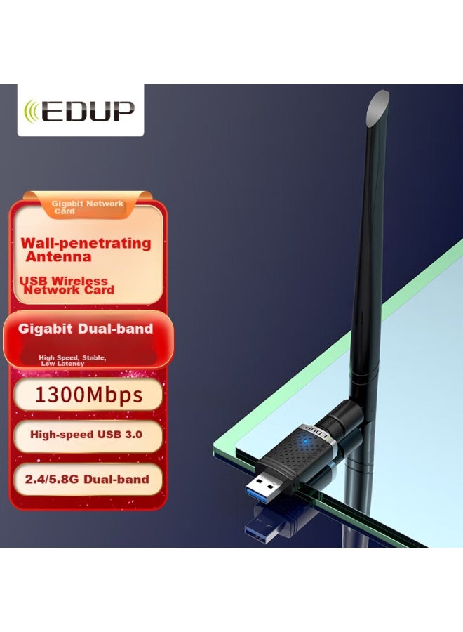 Edup Phantom Series Wireless Network Adapter 1300m Dual-band Usb3.0 Gigabit Network Card For Desktop And Laptop, Universal Wifi Receiver And Transmitter, External Wall-penetrating Antenna 1686 - Image 1