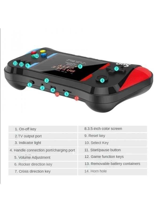 وحدة تحكم ألعاب محمولة كلاسيكية ، لاعب واحد، شاشة ملونة عالية الدقة 3.5 بوصة، مئات الألعاب الكلاسيكية المضمنة، بطارية قابلة لإعادة الشحن 1200 مللي أمبير في الساعة، توصيل بالتلفزيون ووحدات تحكم إضافية. - Image 2