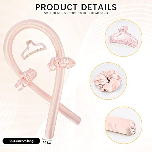SHOPOGENIX Heatless Hair Curler, Flexible Curling Rod with Hook, Satin Rollers for All Hair Types, No Heat Curls to Sleep for Curl Rods, Heatless Curls for Blowout Hair, Brown (Pink, Free) - Image 2