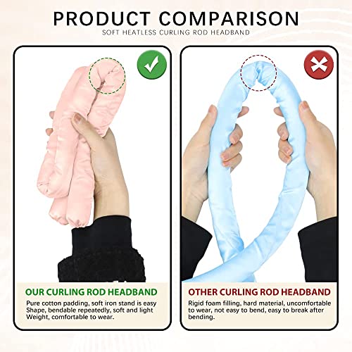 SHOPOGENIX Heatless Hair Curler, Flexible Curling Rod with Hook, Satin Rollers for All Hair Types, No Heat Curls to Sleep for Curl Rods, Heatless Curls for Blowout Hair, Brown (Pink, Free) - Image 3