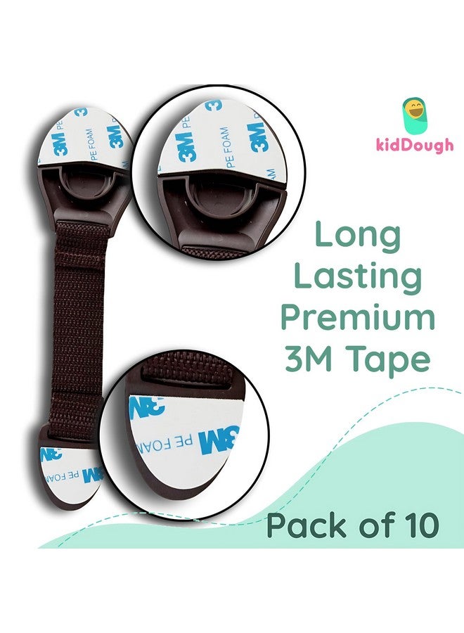 KidDough Furniture Safety Locks For Kids - Pack Of 10, Strong And Adhesive Child Safety Locks For Drawers, Cabinets, Fridge, Cupboard Lock, Baby Proofing Product (Brown) - Image 5