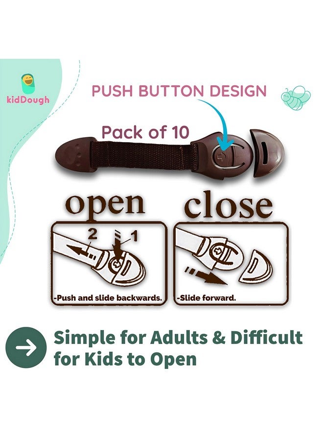 KidDough Furniture Safety Locks For Kids - Pack Of 10, Strong And Adhesive Child Safety Locks For Drawers, Cabinets, Fridge, Cupboard Lock, Baby Proofing Product (Brown) - Image 4