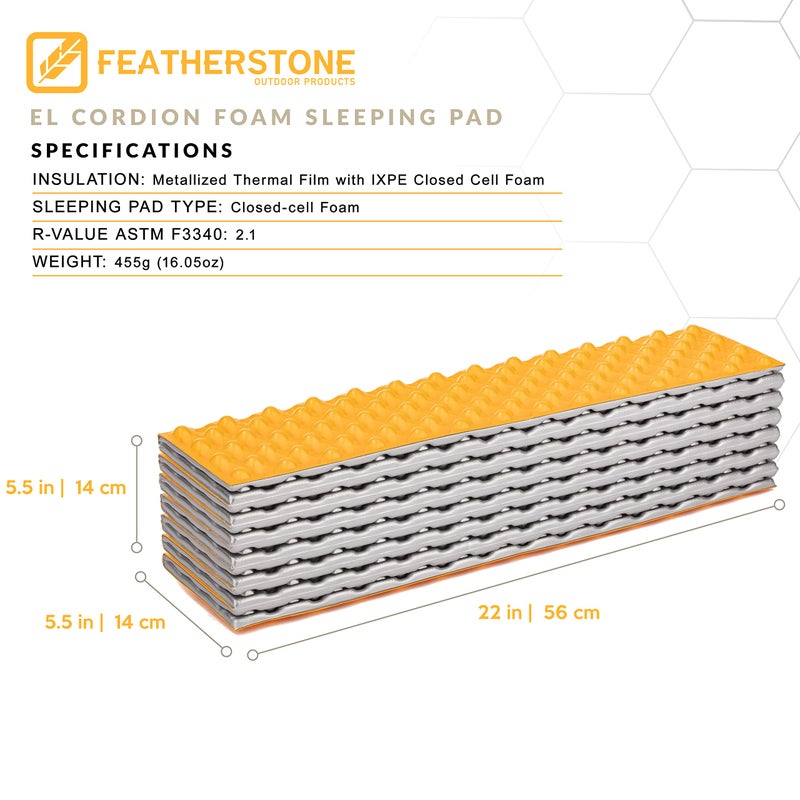 Featherstone وسادة نوم عازلة من فيذرستون في الهواء الطلق إلكوردون بقيمة R-2.1 مصنوعة من رغوة مغلقة للخلايا للتخييم والمشي لمسافات طويلة وحقيبة الظهر الخفيفة - Image 2