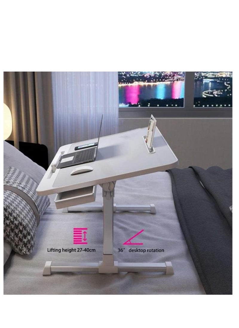 Golden - Foldable Nightstand, Multifunctional Laptop Nightstand with Hidden Drawer, Portable Lap Table with Folding Legs, Suitable for Sofa Eating, Working, Gaming, PVC Leather Non-slip Table Top. - Image 1