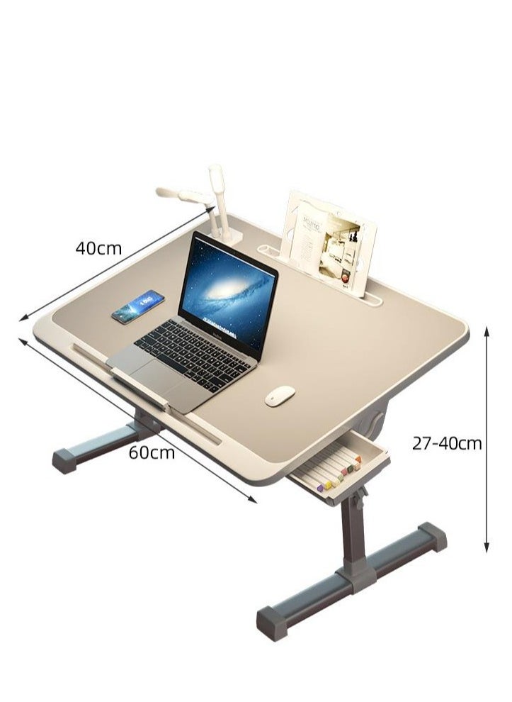 Golden - Foldable Nightstand, Multifunctional Laptop Nightstand with Hidden Drawer, Portable Lap Table with Folding Legs, Suitable for Sofa Eating, Working, Gaming, PVC Leather Non-slip Table Top. - Image 1