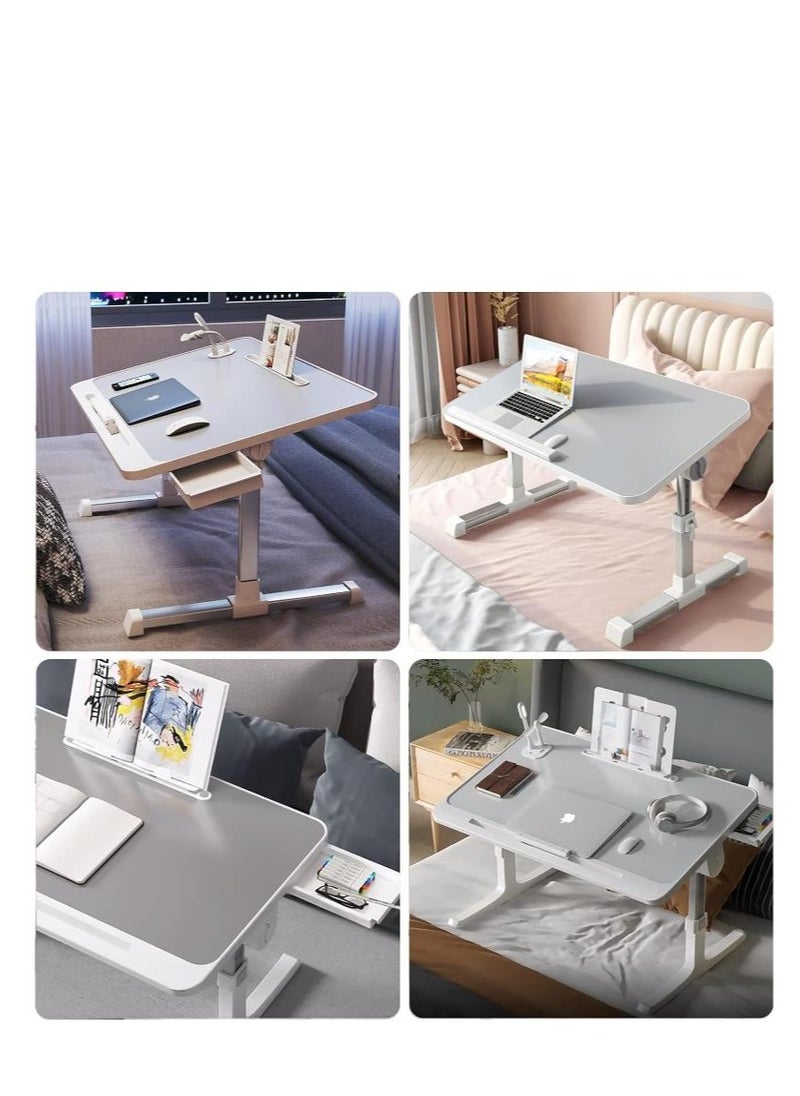 Golden - Foldable Nightstand, Multifunctional Laptop Nightstand with Hidden Drawer, Portable Lap Table with Folding Legs, Suitable for Sofa Eating, Working, Gaming, PVC Leather Non-slip Table Top. - Image 1