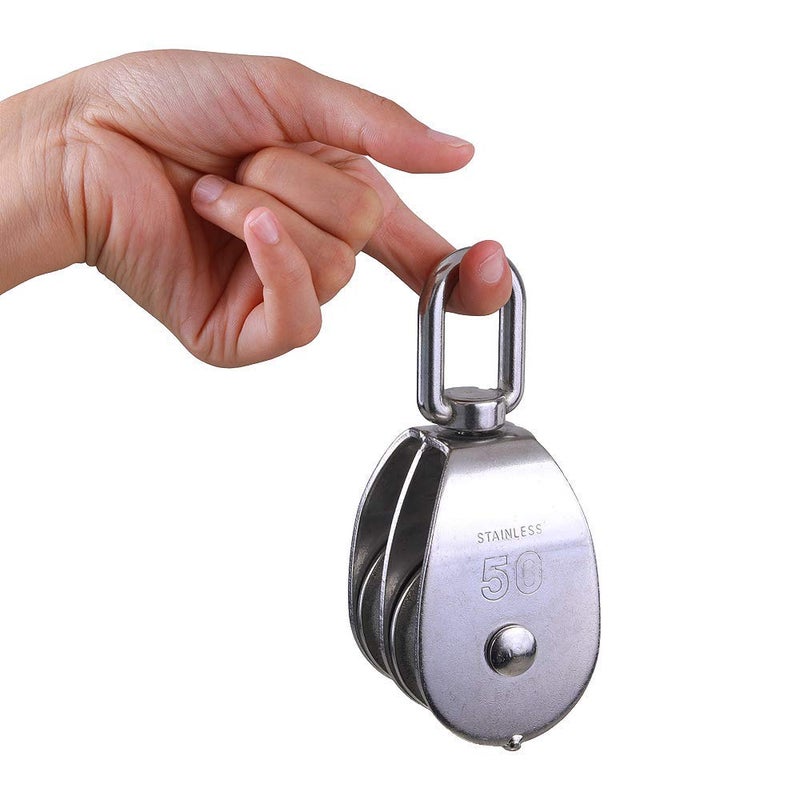 Rocaris 2 Pack M50 Lifting Double Pulley Block 304 Stainless Steel Crane Swivel Hook Double Pulley Roller Loading - Image 4