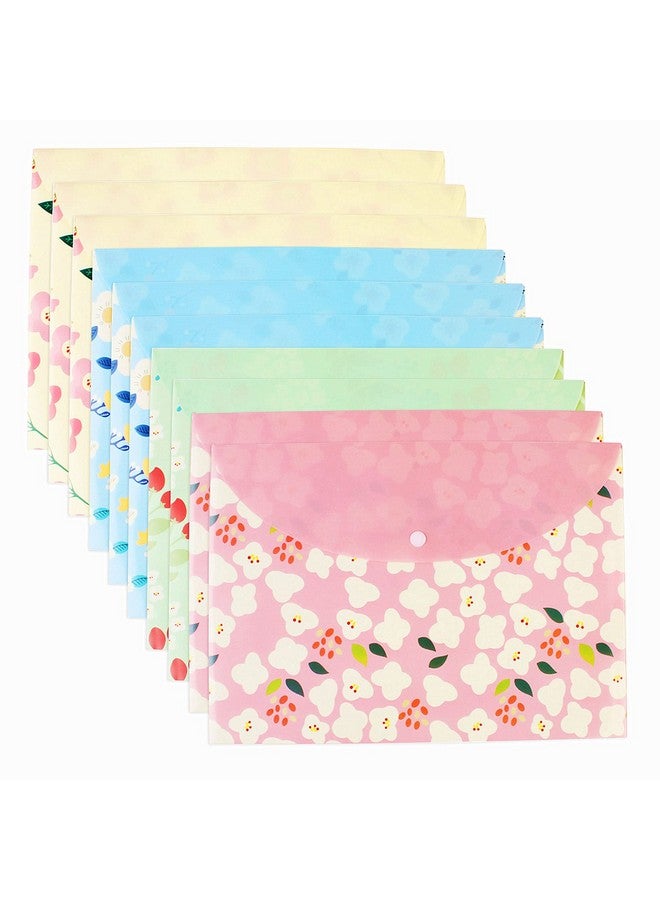 تونج كلاود 10 قطع نمط الأزهار المطبوعة A4 مجلد ملفات المستندات الورقية بولي مغلفات منظم المستندات كتيب ملف المجلدات الورقية مع زر المفاجئة 4 ألوان (4 ألوان A4) - Image 1