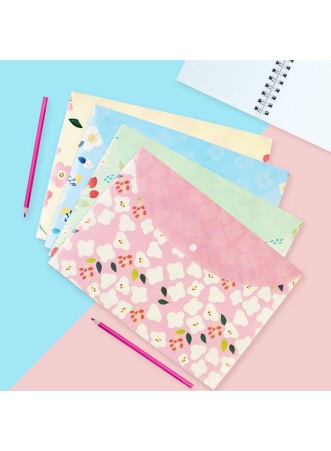 تونج كلاود 10 قطع نمط الأزهار المطبوعة A4 مجلد ملفات المستندات الورقية بولي مغلفات منظم المستندات كتيب ملف المجلدات الورقية مع زر المفاجئة 4 ألوان (4 ألوان A4) - Image 4