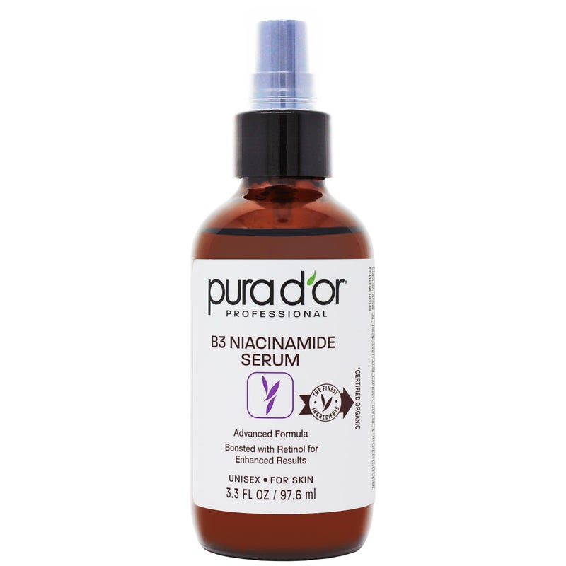 PURA D'OR 3.3 Oz B3 Niacinamide Advanced Facial Serum - Skin Care Formula with Retinol For Wrinkles, Hydration & Radiant Complexion - All Skin Types, Hypoallergenic - Women & Men - Image 1