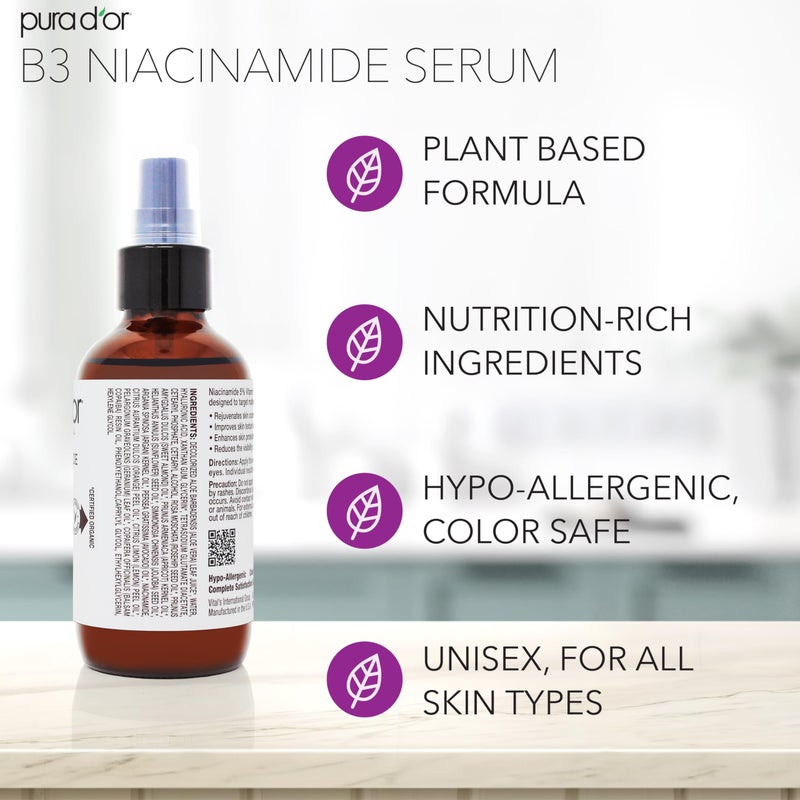PURA D'OR 3.3 Oz B3 Niacinamide Advanced Facial Serum - Skin Care Formula with Retinol For Wrinkles, Hydration & Radiant Complexion - All Skin Types, Hypoallergenic - Women & Men - Image 5