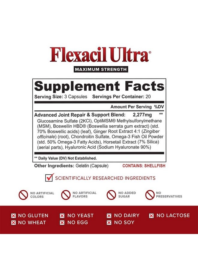FLEXACIL ULTRA Joint Health & Support Supplement with Glucosamine, Chondroitin, Hyaluronic Acid & MSM, 60 Capsules - Image 5