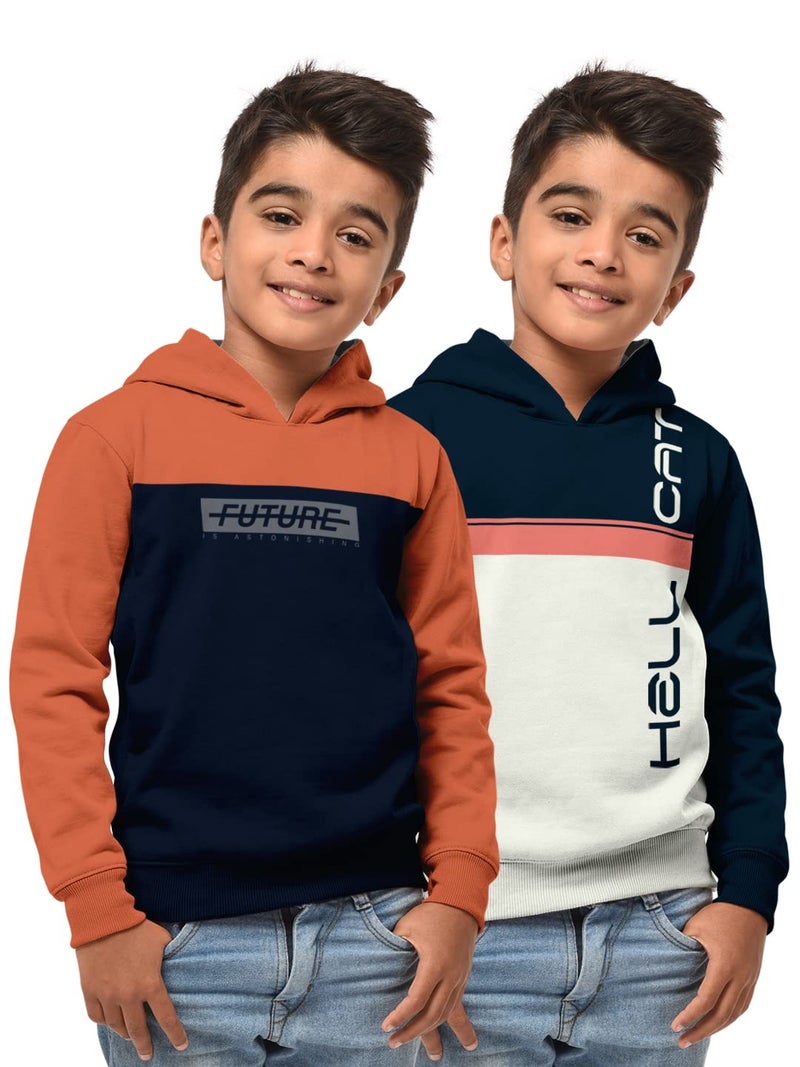 HELLCAT Boys Regular Fit Fulsleeve Hooded Sweatshirt with Rib - Combo Pack of 2 - Saffron/Saffron_5-6 Years - Image 1