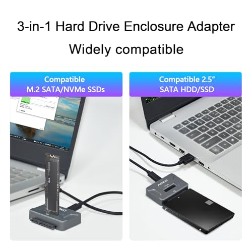 AOKO NVMe to USB 3.2(10Gbps) SSD Reader Docking Station – Portable M.2 SSD to USB Adapter External NVMe SSD Enclosure for M.2 PCIe NVMe and M.2 SATA SSD, Compatible with 2.5'' SATA Dirve - Image 4