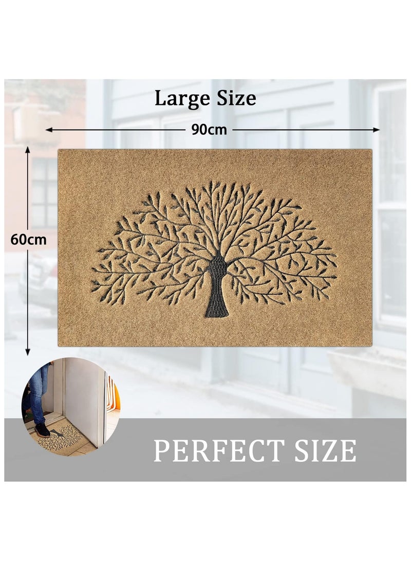 NANAO Large Door Mats Outdoor 90 x 60 cm Non Slip Front Door Mat Super Absorb Mud Easy to Clean Tree of Life Doormat for Entrance Indoor Brown - Image 3