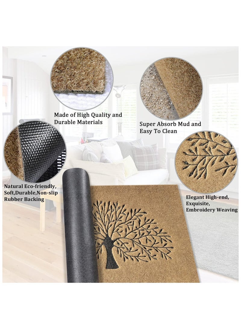 NANAO Large Door Mats Outdoor 90 x 60 cm Non Slip Front Door Mat Super Absorb Mud Easy to Clean Tree of Life Doormat for Entrance Indoor Brown - Image 4