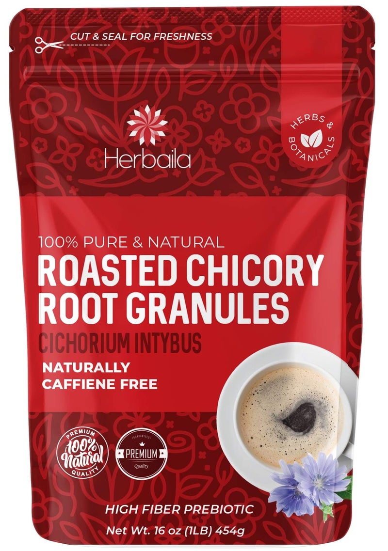 Herbaila Chicory Root Roasted Granules, 1 Pound, Chicory Coffee (Inulin, Prebiotic Dietary Fiber) Rich Flavor, Caffeine Free, Natural Tea and Coffee Substitute, Keto, Kosher - Image 1