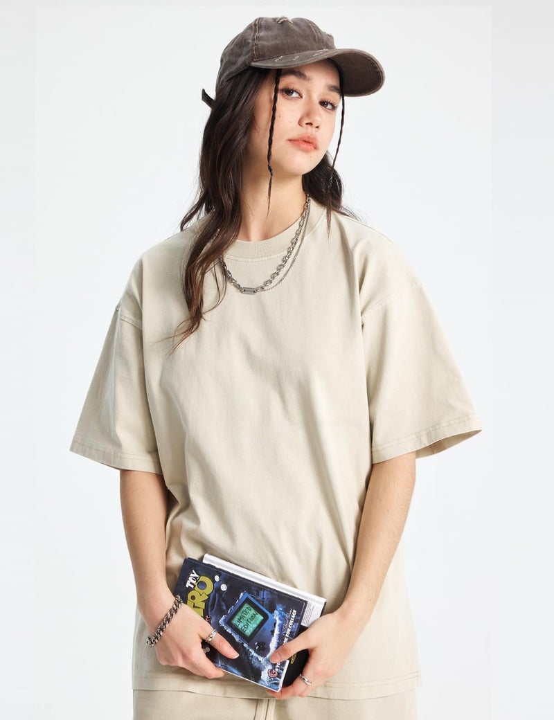 Yimoon Oversized Tshirts for Women Acid Wash Cotton Tee Shirts Baggy Boyfriend Vintage Streetwear Tops(Blackgreybeige-L) - Image 5