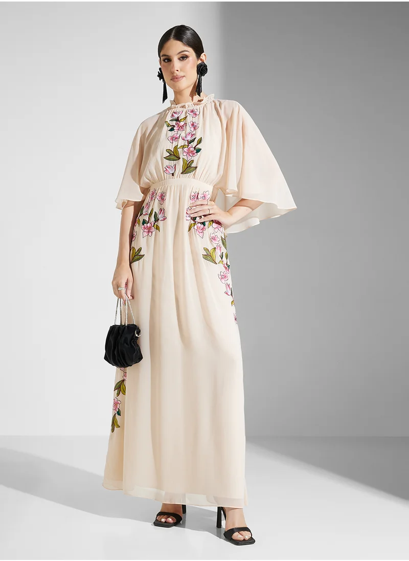 Frock and Frill Embellished Crew Neck Maxi Dress