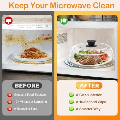 JPPSUJJ Glass Microwave Splatter Cover for Food with Microwave Place Mat - Sturdy Plate Guard Lid with Vent Holes and Easy-Grip Silicone Handle - BPA Free, Dishwasher Safe (Black) - Image 2