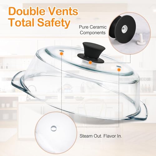 JPPSUJJ Glass Microwave Splatter Cover for Food with Microwave Place Mat - Sturdy Plate Guard Lid with Vent Holes and Easy-Grip Silicone Handle - BPA Free, Dishwasher Safe (Black) - Image 5
