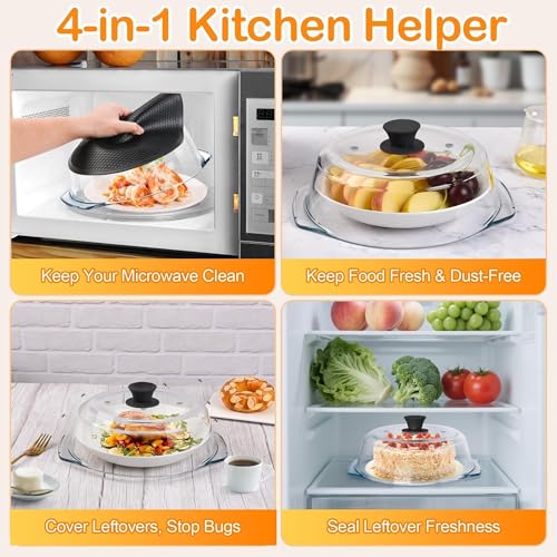 JPPSUJJ Glass Microwave Splatter Cover for Food with Microwave Place Mat - Sturdy Plate Guard Lid with Vent Holes and Easy-Grip Silicone Handle - BPA Free, Dishwasher Safe (Black) - Image 4