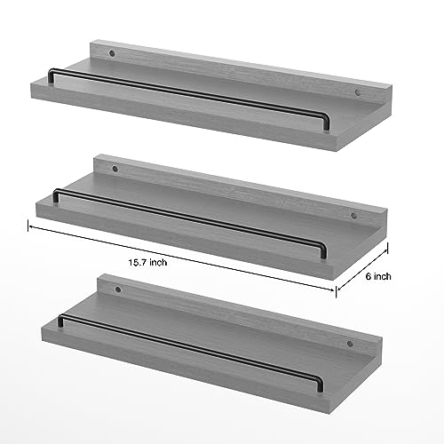 RYOFOBETTO Floating Shelves for Wall Decor, Grey Shelves for Bathroom, Living Room, Bedroom, Picture Frames, Plants, Kitchen (Set of 3) - Image 2
