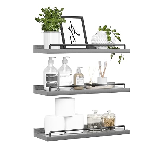 RYOFOBETTO Floating Shelves for Wall Decor, Grey Shelves for Bathroom, Living Room, Bedroom, Picture Frames, Plants, Kitchen (Set of 3) - Image 1