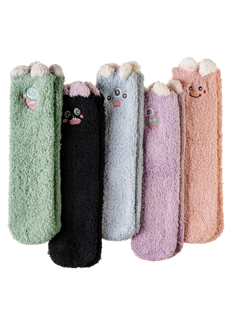 جوارب نسائية دافئة ومريحة، جوارب ناعمة ومزخرفة للمنزل، جوارب شتوية مريحة للنوم، 5 أزواج - Image 1