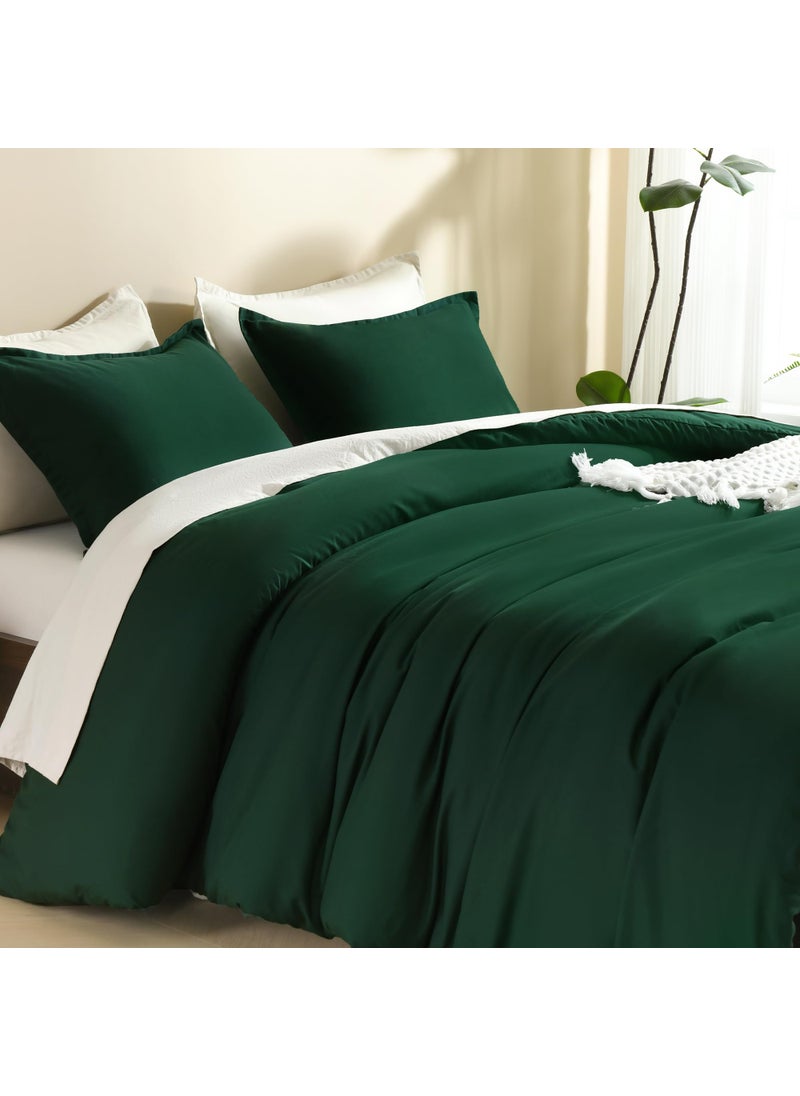 Litanika Litanika Dark Emerald Green Comforter California King Size  3 Pieces Cal King Lightweight Solid Bedding Comforter Set  All Season Fluffy Bed Set (104x96In Comforter & 2 Pillowcases)  - Image 5