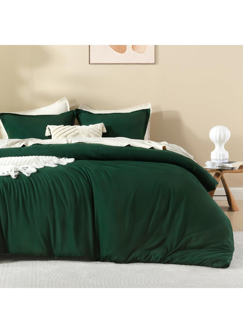 Litanika Litanika Dark Emerald Green Comforter California King Size  3 Pieces Cal King Lightweight Solid Bedding Comforter Set  All Season Fluffy Bed Set (104x96In Comforter & 2 Pillowcases)  - Image 2