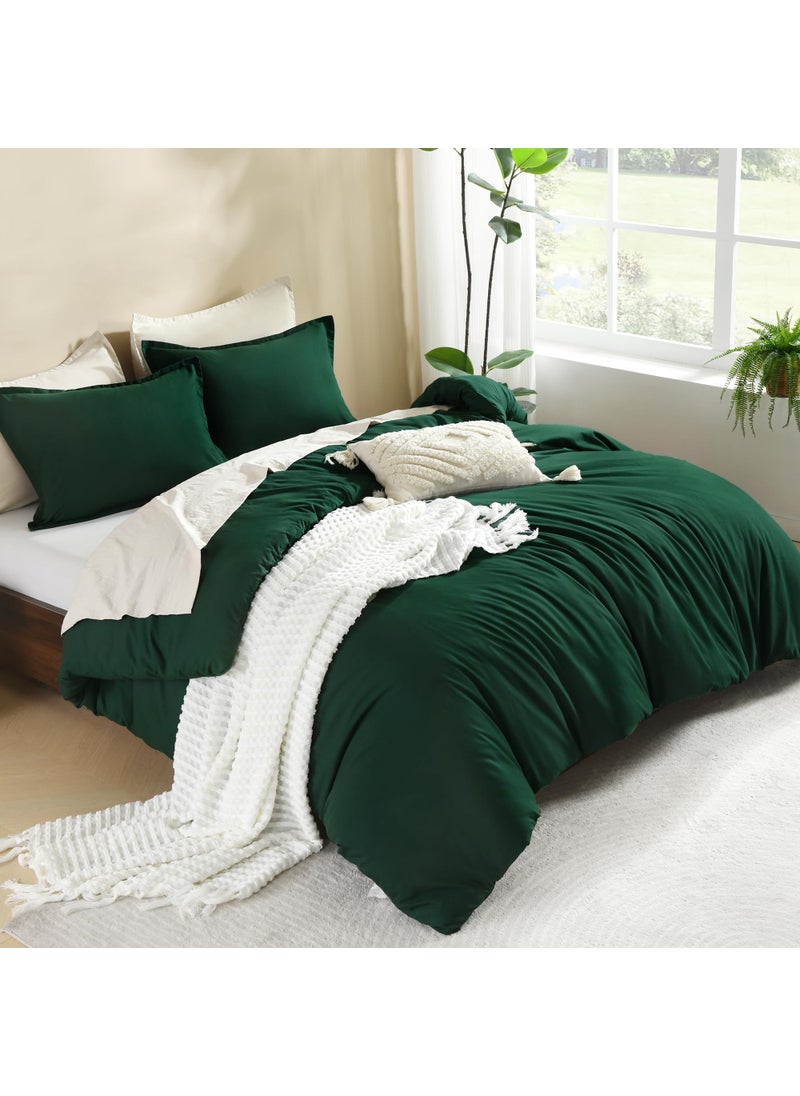 Litanika Litanika Dark Emerald Green Comforter California King Size  3 Pieces Cal King Lightweight Solid Bedding Comforter Set  All Season Fluffy Bed Set (104x96In Comforter & 2 Pillowcases)  - Image 1
