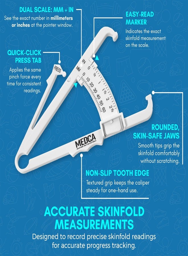 MEDca Body Fat Caliper and Measuring Tape for Body - Skinfold Calipers and Body Fat Tape Measure Tool for Accurately Measuring BMI Skin Fold Fitness and Weight-Loss (White) - Image 4