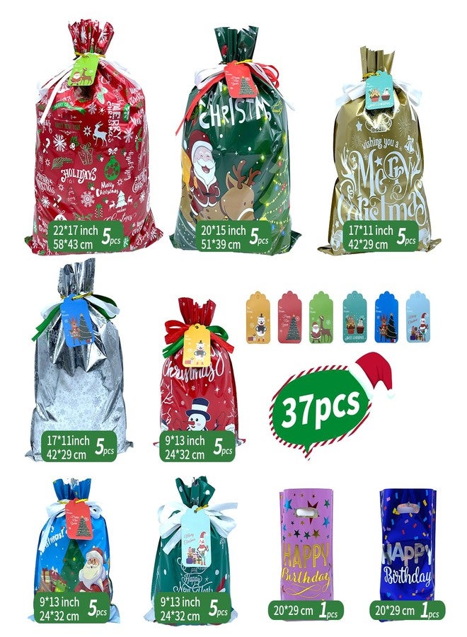 ANTOWIN 37PCS Christmas Gift Bags with Tags, Assorted Sizes, Christmas Foil Gift Wrapping Sacks Pouches for Presents Party Favor, Birthday Gift Bags, Reusable Bags - Image 2