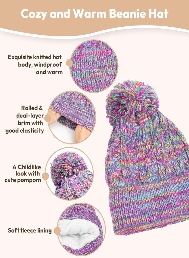 EAONE Kids Winter Hat Gloves Set with Scarf, Beanie Hat with Pom Knit Mittens Neck Warmer Fleece Lined for Aged 3-10 Girls Boys - Image 2