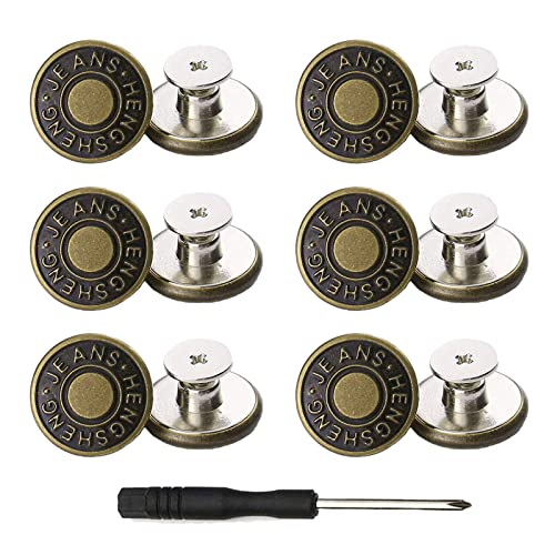 YouOKLight Buttons for Jeans,17 mm no-sew nailess Removable Metal Jeans Buttons Replacement Repair Combo Thread Rivets and Screwdrivers,12 Replacement Buttons, Simple Installation, Reusable. - Image 1