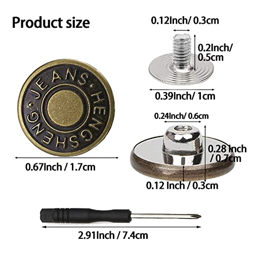 YouOKLight Buttons for Jeans,17 mm no-sew nailess Removable Metal Jeans Buttons Replacement Repair Combo Thread Rivets and Screwdrivers,12 Replacement Buttons, Simple Installation, Reusable. - Image 4