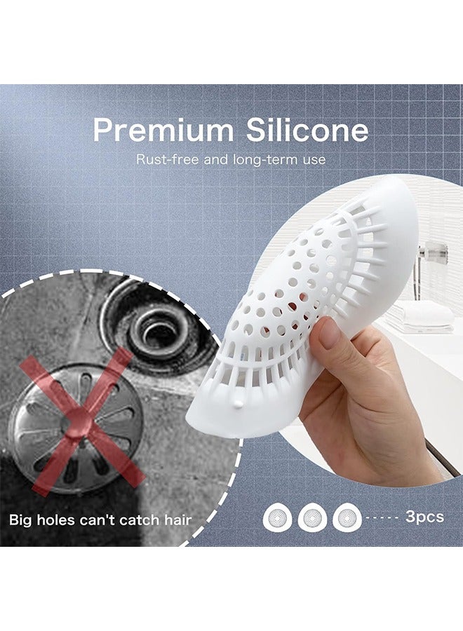 مجموعة من 3 قطع من غطاء تصريف حوض الاستحمام المصنوع من السيليكون لامتصاص الشعر، مصيدة تصريف المياه، واقيات منزلية مع مصيدة مياه، غطاء حوض المطبخ والحمام، سهل التركيب - Image 4