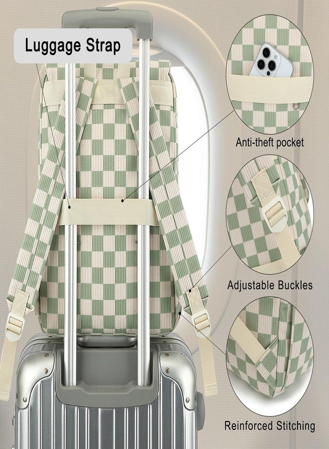 Dezcrab Corduroy Travel Backpack for Women, 15.6 Inch College Laptop Backpack, Fashion School Bookbag Work Backpacks (Corduroy Checkered Green) - Image 4