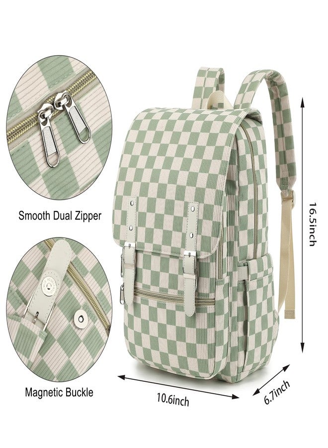 Dezcrab Corduroy Travel Backpack for Women, 15.6 Inch College Laptop Backpack, Fashion School Bookbag Work Backpacks (Corduroy Checkered Green) - Image 5