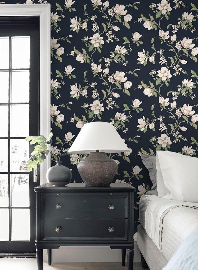 HeloHo Peel and Stick Wallpaper Dark Blue Floral Wall Paper Self Adhesive Removable Waterproof Boho Contact Paper for Bathroom Living Room Bedroom Decor Vinyl 17.3" × 393.7" - Image 2