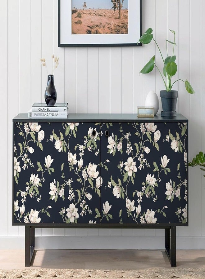 HeloHo Peel and Stick Wallpaper Dark Blue Floral Wall Paper Self Adhesive Removable Waterproof Boho Contact Paper for Bathroom Living Room Bedroom Decor Vinyl 17.3" × 393.7" - Image 5