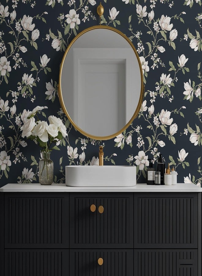 HeloHo Peel and Stick Wallpaper Dark Blue Floral Wall Paper Self Adhesive Removable Waterproof Boho Contact Paper for Bathroom Living Room Bedroom Decor Vinyl 17.3" × 393.7" - Image 3