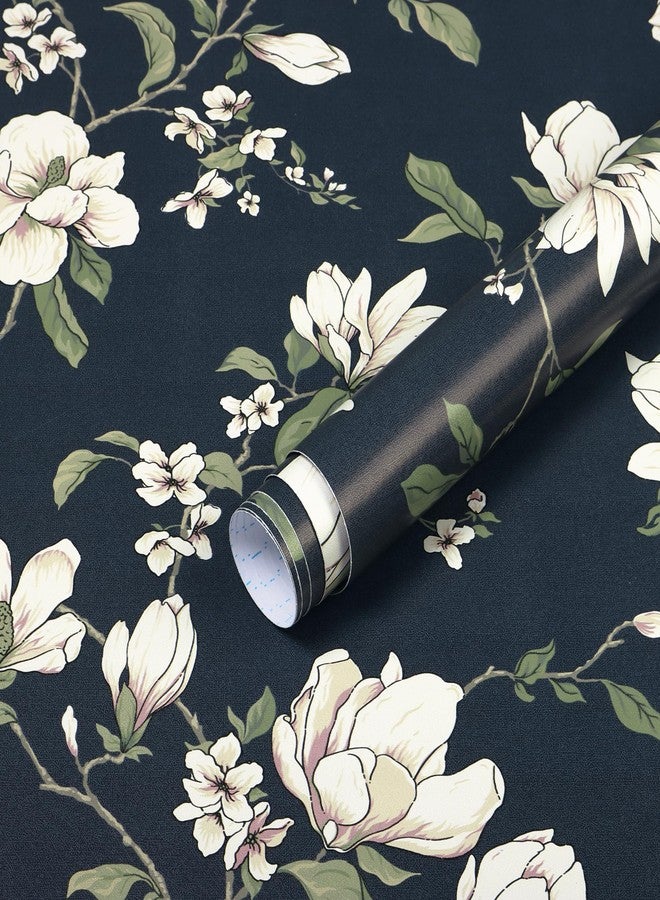 HeloHo Peel and Stick Wallpaper Dark Blue Floral Wall Paper Self Adhesive Removable Waterproof Boho Contact Paper for Bathroom Living Room Bedroom Decor Vinyl 17.3" × 393.7" - Image 1