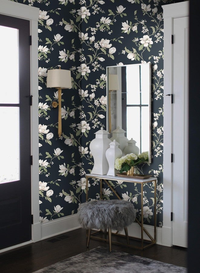 HeloHo Peel and Stick Wallpaper Dark Blue Floral Wall Paper Self Adhesive Removable Waterproof Boho Contact Paper for Bathroom Living Room Bedroom Decor Vinyl 17.3" × 393.7" - Image 4