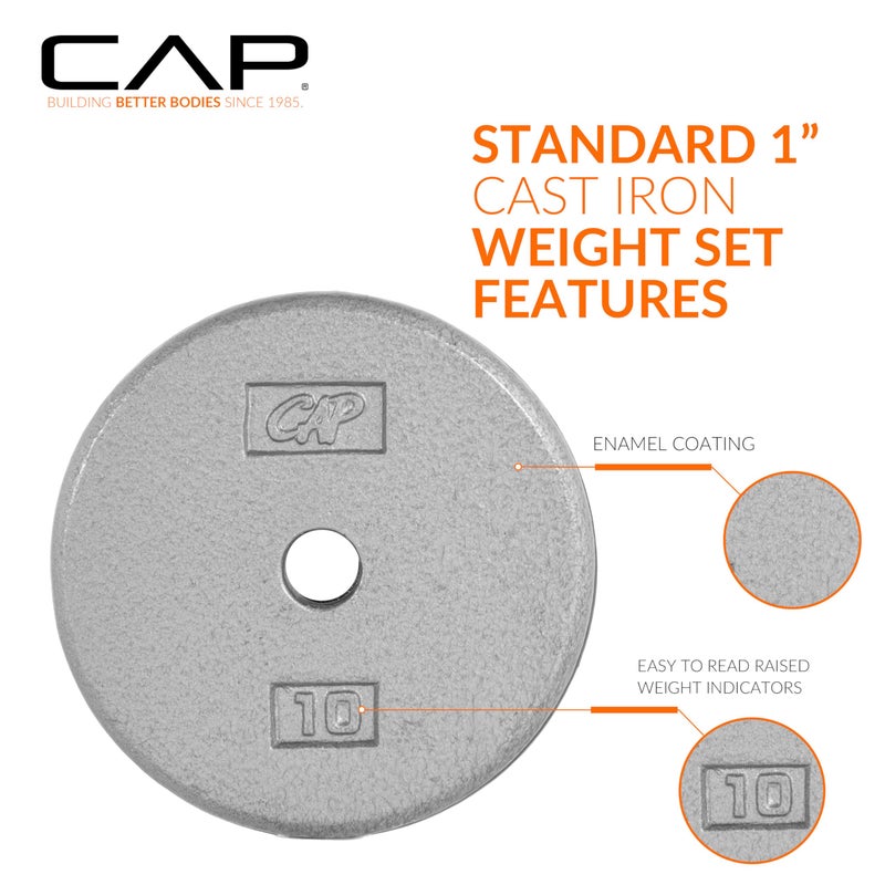 CAP Barbell Cast Iron Standard 1-Inch Weight Plate Set â€“ Barbell Weights for Home Gym, Strength Training, and Weightlifting, 1.25 lb Set of 6, Gray - Image 3
